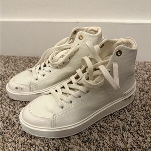 Balmain White High-Top Sneakers with Gold Accents